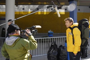 Ingela is filming, we got great help of our sound technician Olle Sjï¿½strï¿½m.